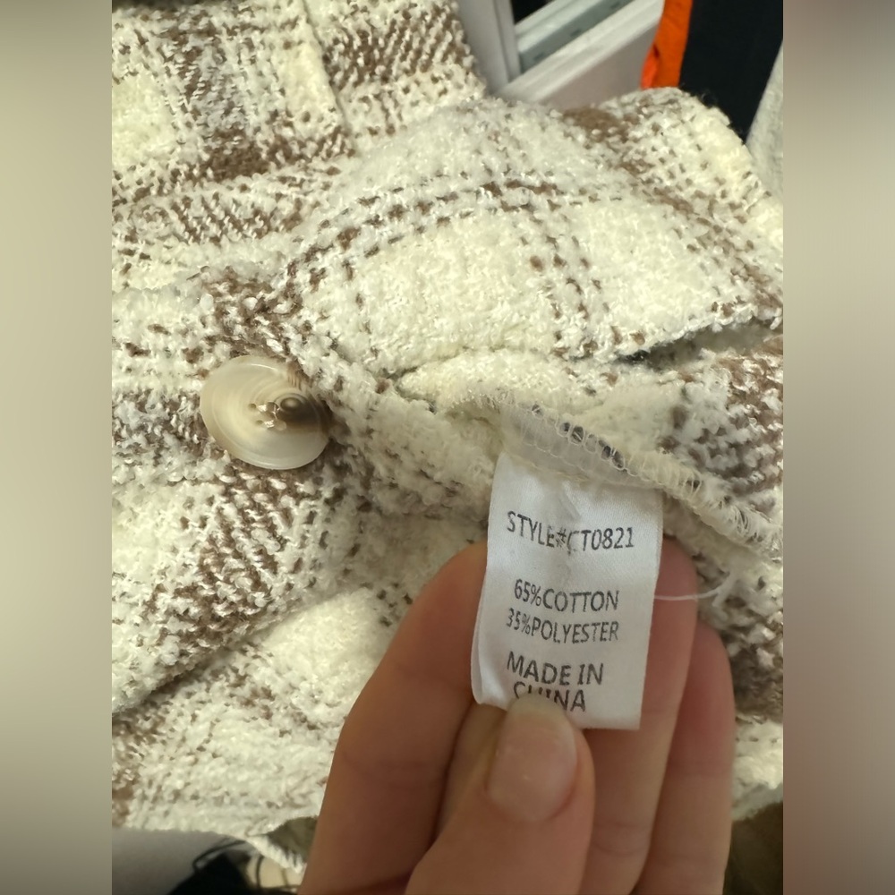 12th Tribe Beige Plaid Textured Jacket - Picture 7 of 7